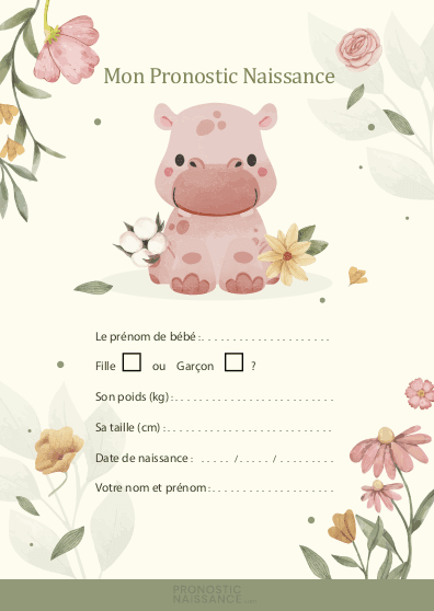 Aperçu de la carte « hippo fleuri » à imprimer